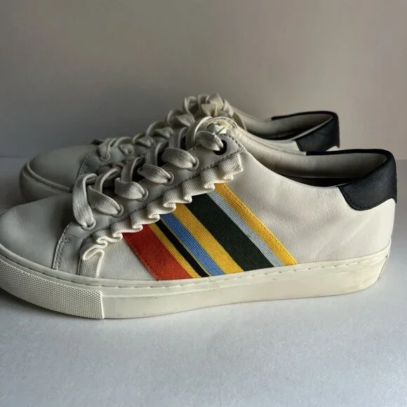 TORY Burch SPORT Ruffle Striped Women’s 8.5 Low Top Sneakers Lace Up Shoes - Picture 4 of 16